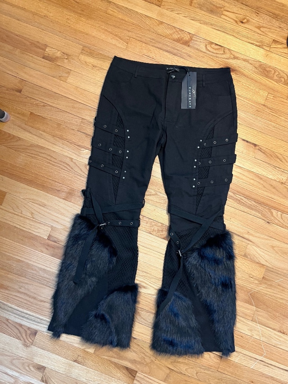Punk Rave Faux Fur Detail Jeans